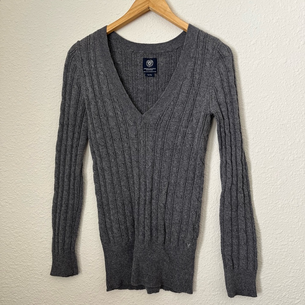 American Eagle Outfitters Charcoal V-Neck Sweater